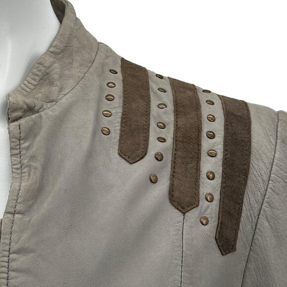 Provider Sunburst Leather Military Jacket Womens SZ XL Gray Studded Moto Chic - Picture 4 of 13